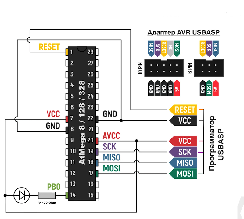 Программатор AVR USBISP 2.0 COLOR